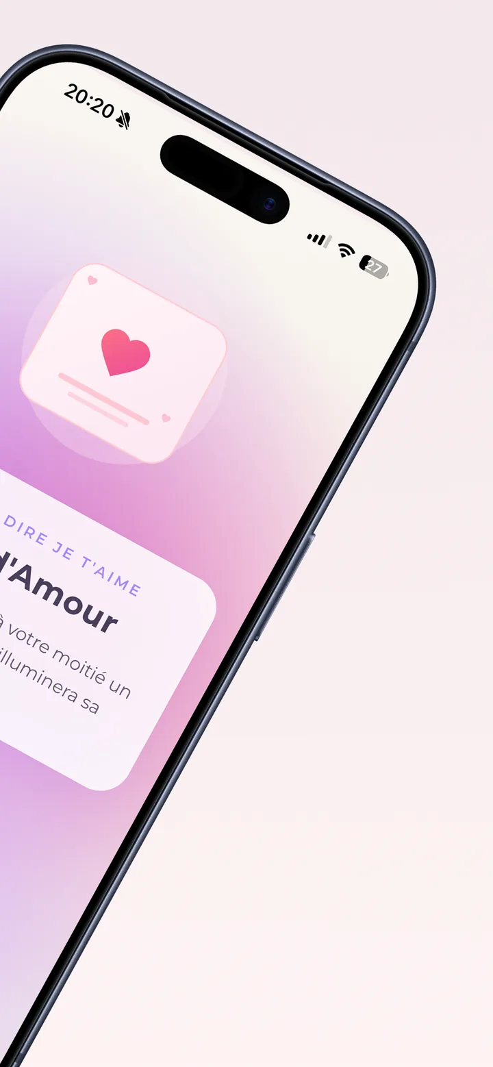 Aperçu de l'application avec une carte de mot doux